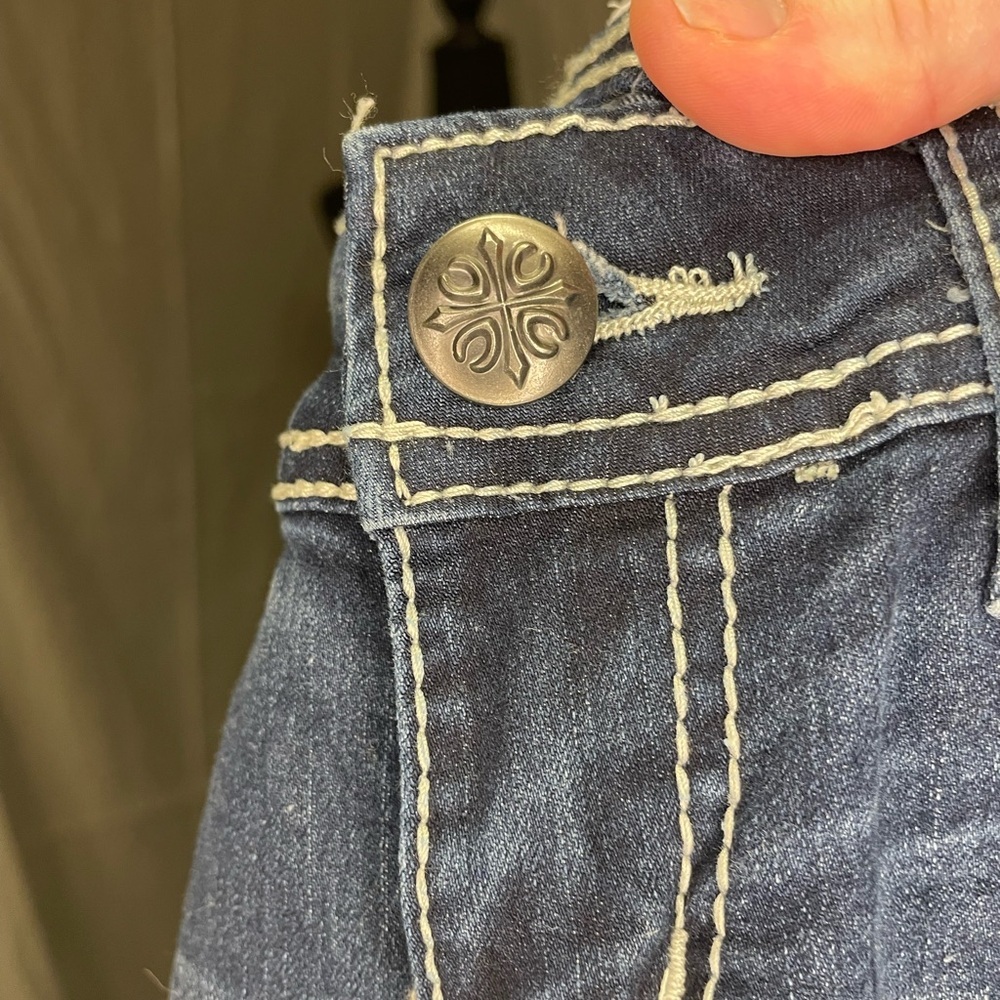 Soundgirl Vintage Y2K Dark Blue Boot Cut Jeans with Embroidered Sequin Pockets - Picture 5 of 13
